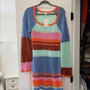 Gianni Bini Aqua and Tangerine Knit Top